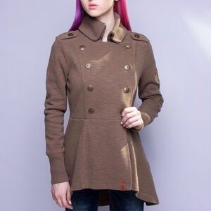 Harley Davidson Free Spirit Winged Peacoat Sweater Longline Olive Patch